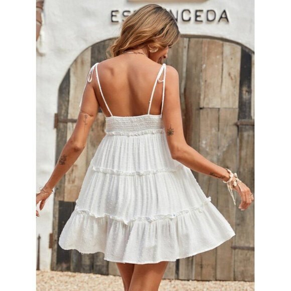 Cupshe Boho Swiss Dot Frill Trim Spaghetti Strap Cami Dress Size M - Picture 9 of 12